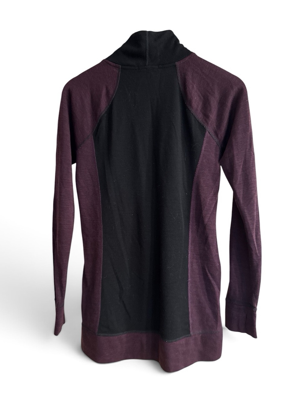 Smartwool Merino Wool Colorblock Funnel Neck Tunic Top Deep Plum Black S